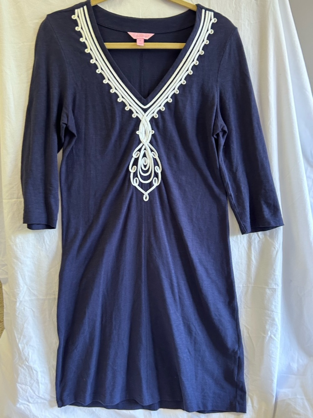 Lily Pulitzer Navy V-Neck Dress with White Embroidered Trim